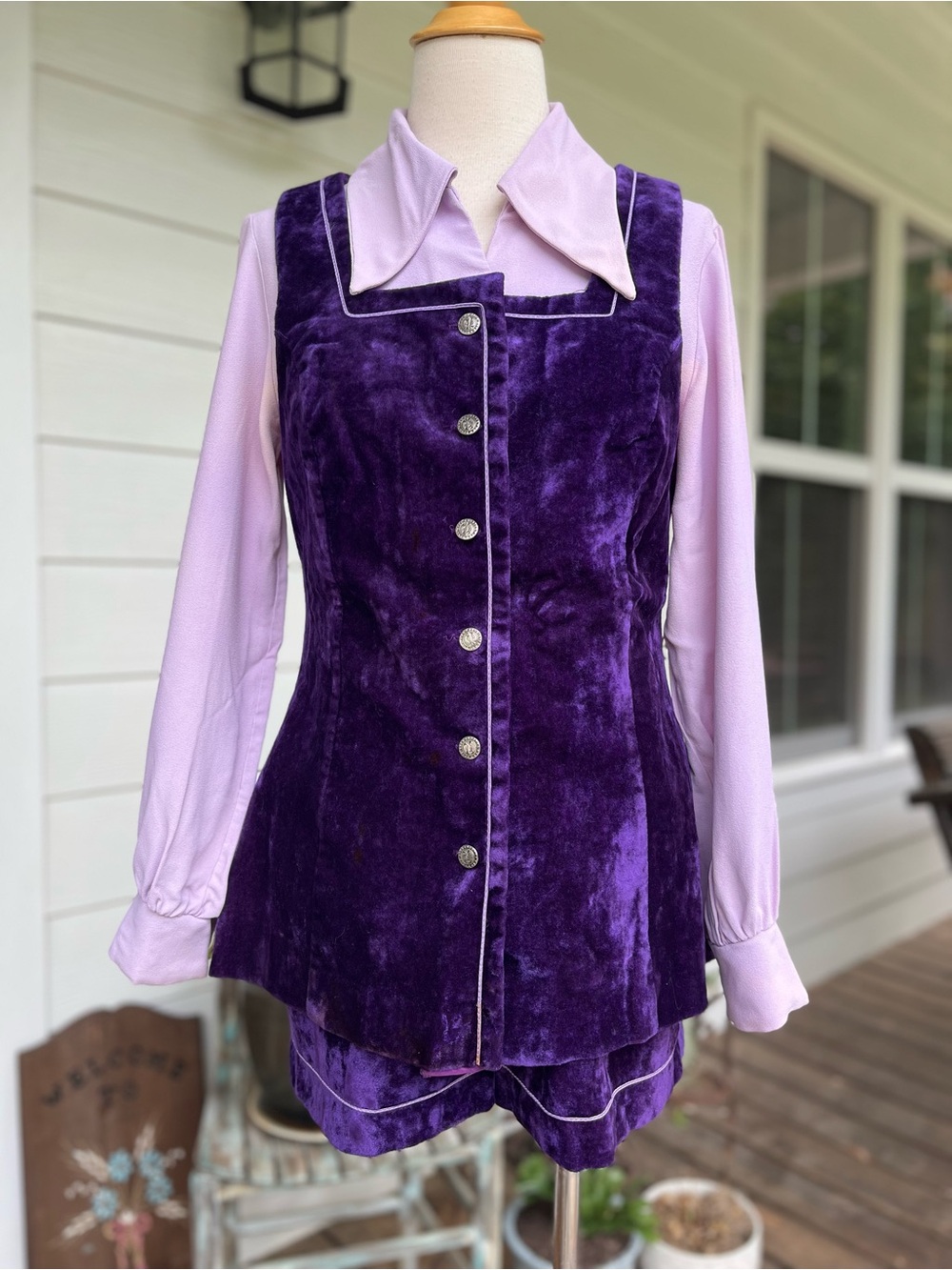 Rare Vintage 1960s/1970s Crushed Velvet 2-Pc Romper Set